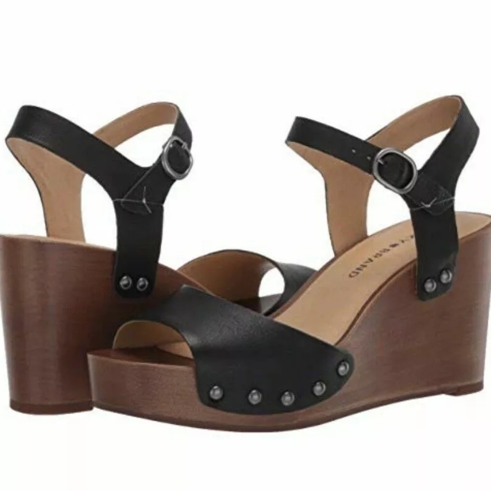 Lucky Brand Black Leather Wedge Sandals